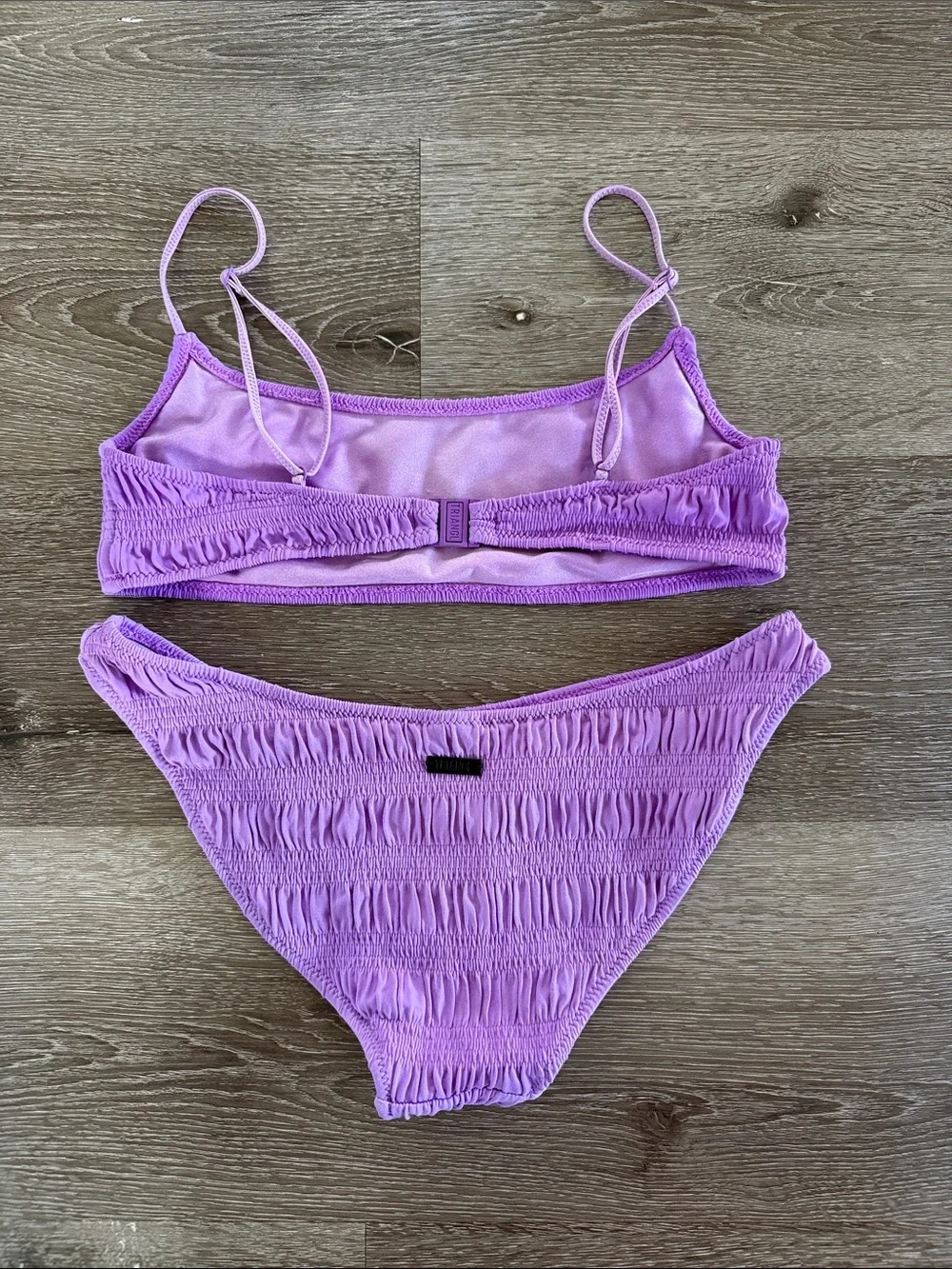 Triangl Swimwear Mica Scorch Bikini Swimsuit Set Purple Crinkle Smocked, S/M